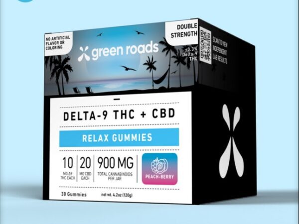 Delta-9 THC + CBD Relax Gummies package with 30 servings and 900 mg total THC.