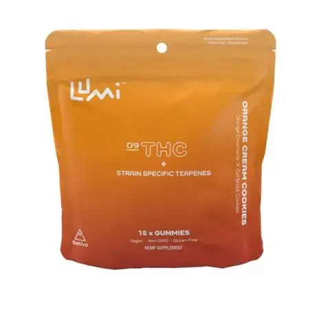 Orange resealable bag of Ilumi cannabis gummies.