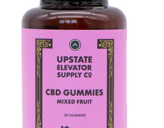 Bottle of Upstate Elevator Supply Co CBD Gummies Mixed Fruit.